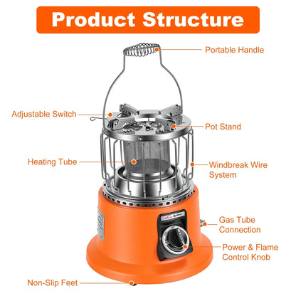 3000W 2 In 1 Portable Propane Heater Stove Portable Propane Heater Outdoor Gas Stove With Pot Stand Gas Pipe For Camping Ice Fishing Patio RV - THE MILE MAKER DRIVER SHOP