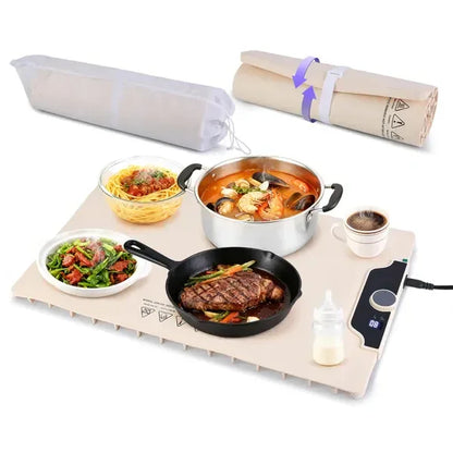Food Warming Mat 23.6X15.8In 300W Fast Heating Electric Silicone Food Warmer With 14 Temp Levels 10Hrs Timer Settings Roll-Up Portable Hot Plates Heat Pad For Parties Buffet - THE MILE MAKER DRIVER SHOP
