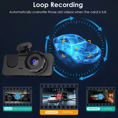 3 Channel Dash Cam Front Inside Rear Vehicle Driving Recorder Car DVR With 32G MMC Card G Sensor Motion Detection Parking Monitor Loop Recording - THE MILE MAKER DRIVER SHOP