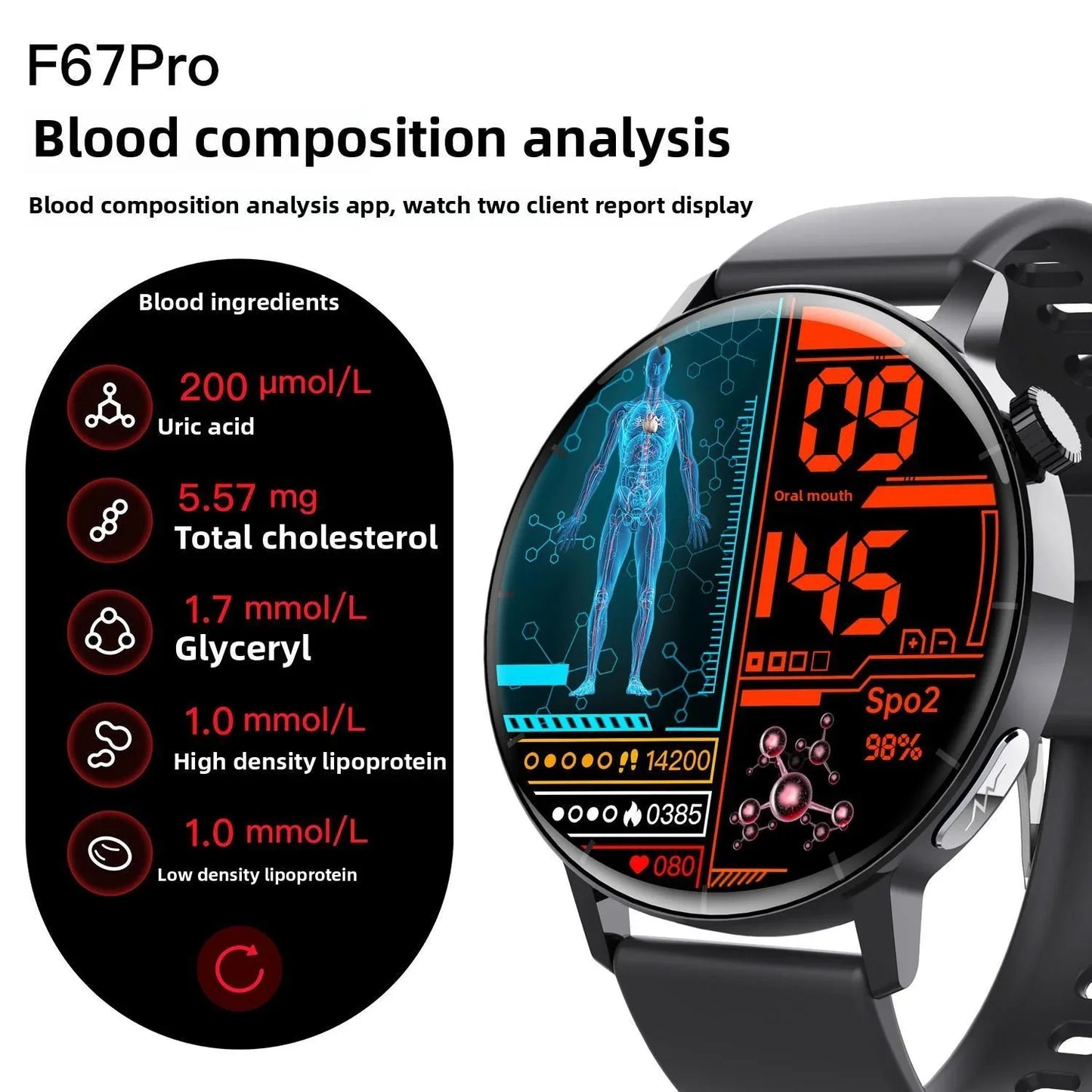 Smart Watch Non-Invasive Blood Glucose Body Temperature Blood Pressure Blood Oxygen Automatic Measurement ECG Ppg Blood Lipid Health Manager - THE MILE MAKER DRIVER SHOP