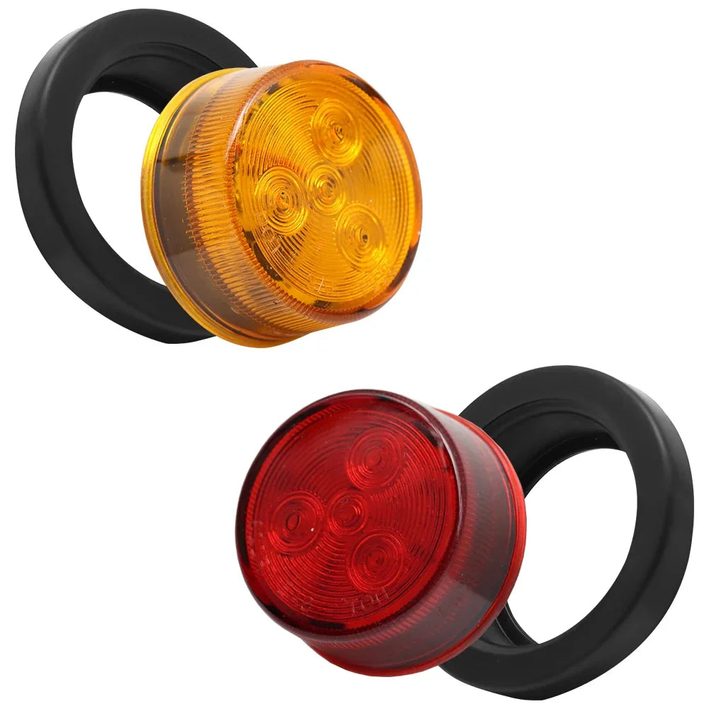 10 Pcs 2 4LED Rubber Ring Round Led Trailer Truck Tail Lights With Plug, 12V Brake Light Marker, 5 Red Covers 5 Yellow Covers - THE MILE MAKER DRIVER SHOP