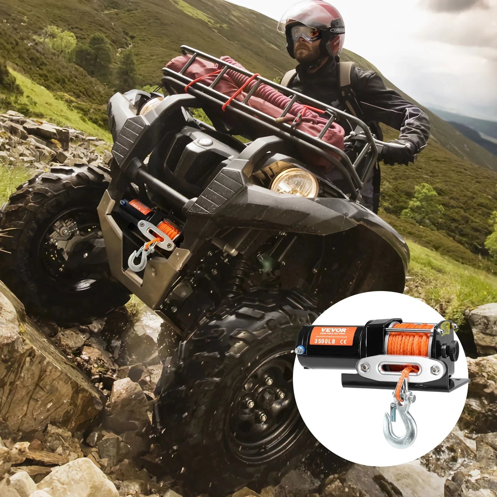 Electric Winch ATV UTV 3500 Lb Synthetic Rope Waterproof Wired Control - THE MILE MAKER DRIVER SHOP