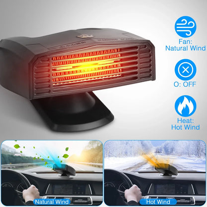 24V 180W OR 12V 150W Portable Car Heater Heating Fan 2 In 1 Defroster Defogger Demister Windshield Heater Automotive Cooling Fan With 360 Degree Rotating Base - THE MILE MAKER DRIVER SHOP