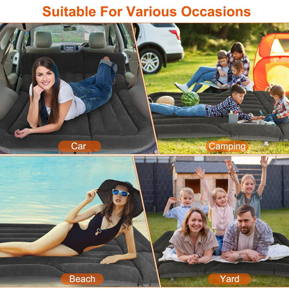 1Set Inflatable SUV Air Mattress Thickened Camping Bed Cushion With Pillow Storage Bag PVC Flocked Car Bed For Home Car Travel Camping - THE MILE MAKER DRIVER SHOP