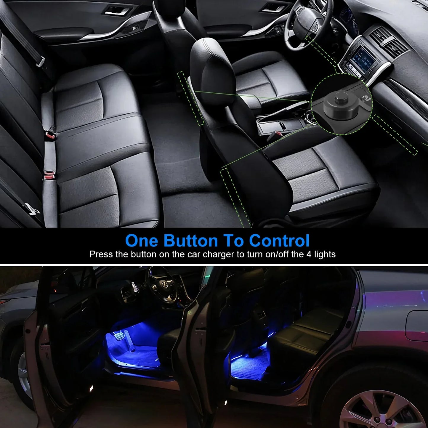 4Pcs Car Interior LED Atmosphere Light Car Charge Decorative Lamp DC 12V Blue Light - THE MILE MAKER DRIVER SHOP