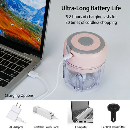 Mini Electric Garlic Chopper 8.45OZ Cordless Garlic Mincer Food Chopper Rechargeable Food Blender Chili Nut Onion Pepper Meat Ginger Food - THE MILE MAKER DRIVER SHOP