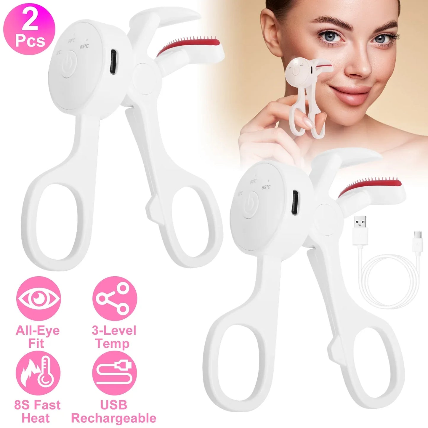 2Pcs Heated Eyelash Curler Electric USB Rechargeable Eyelash Curler Anti Burn Compact With Comb Heat Up Fast Within 8S For All Eye Shapes For Women Make Up Gift Travel Valentine Mother Day - THE MILE MAKER DRIVER SHOP