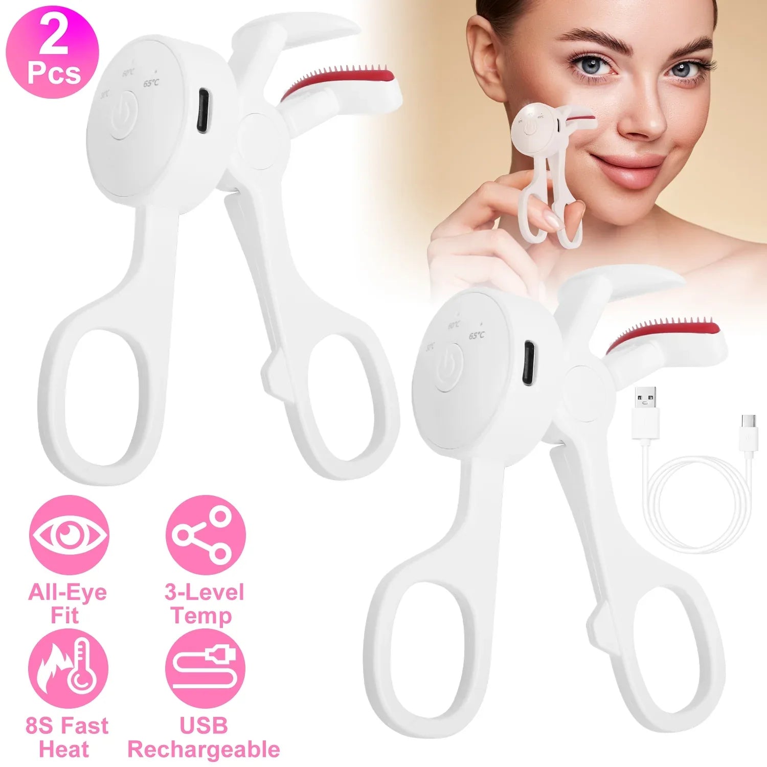 2Pcs Heated Eyelash Curler Electric USB Rechargeable Eyelash Curler Anti Burn Compact With Comb Heat Up Fast Within 8S For All Eye Shapes For Women Make Up Gift Travel Valentine Mother Day - THE MILE MAKER DRIVER SHOP