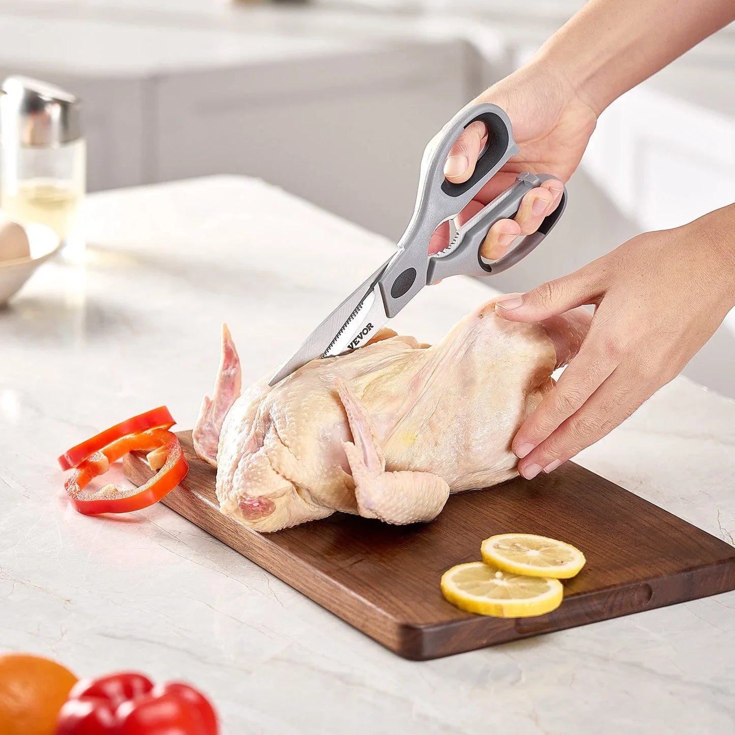 Kitchen Scissors Stainless Steel Kitchen Shears Protective Sheath Grey - THE MILE MAKER DRIVER SHOP