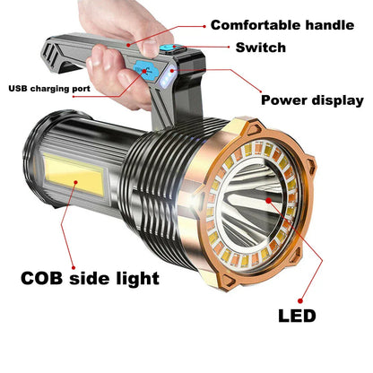 LED Torch USB Rechargeable COB Flashlight Spotlight Camping Light Most Powerful - THE MILE MAKER DRIVER SHOP