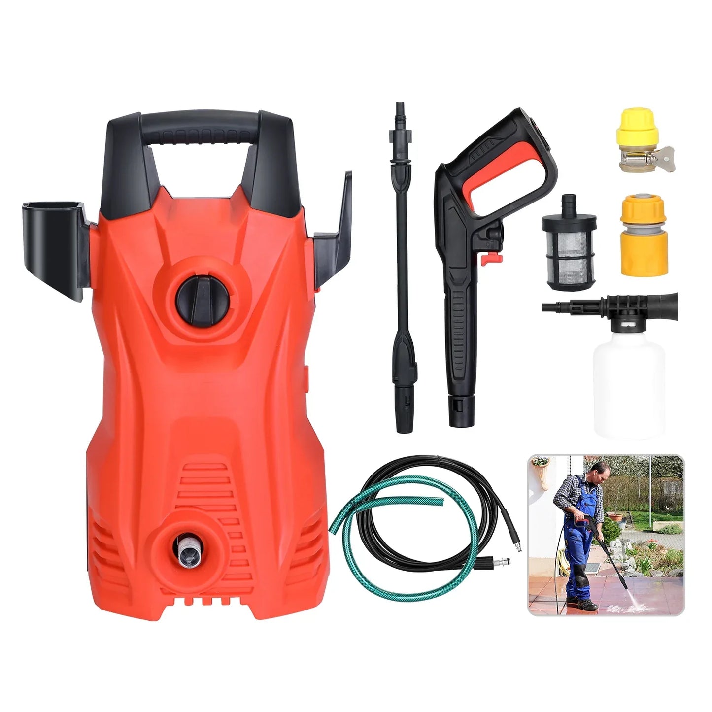 1Pc Electric High Pressure Washer 1740PSI Powerful Car Washer Pressure Cleaner With Adjustable Spray Nozzle Soap Dispenser IPX5 Waterproof For Patio Garden Driveway - THE MILE MAKER DRIVER SHOP