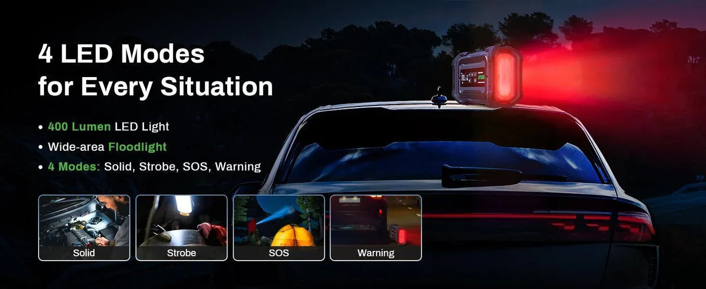 3000A Portable Car Emergency Starter Power Supply With Inflator Function 150PSI Digital Tire Inflator 12V Car Battery Charger With LED Lighting LCD Display - THE MILE MAKER DRIVER SHOP