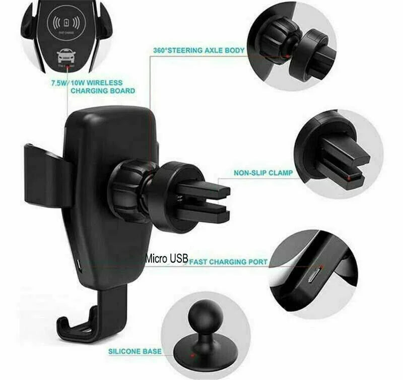 10W QI Wireless Fast Car Charger Mount Holder Stand Automatic Clamping Charging - THE MILE MAKER DRIVER SHOP