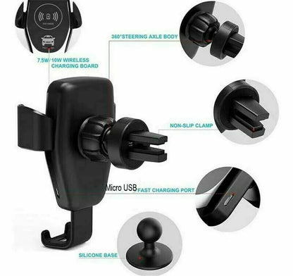 10W QI Wireless Fast Car Charger Mount Holder Stand Automatic Clamping Charging - THE MILE MAKER DRIVER SHOP
