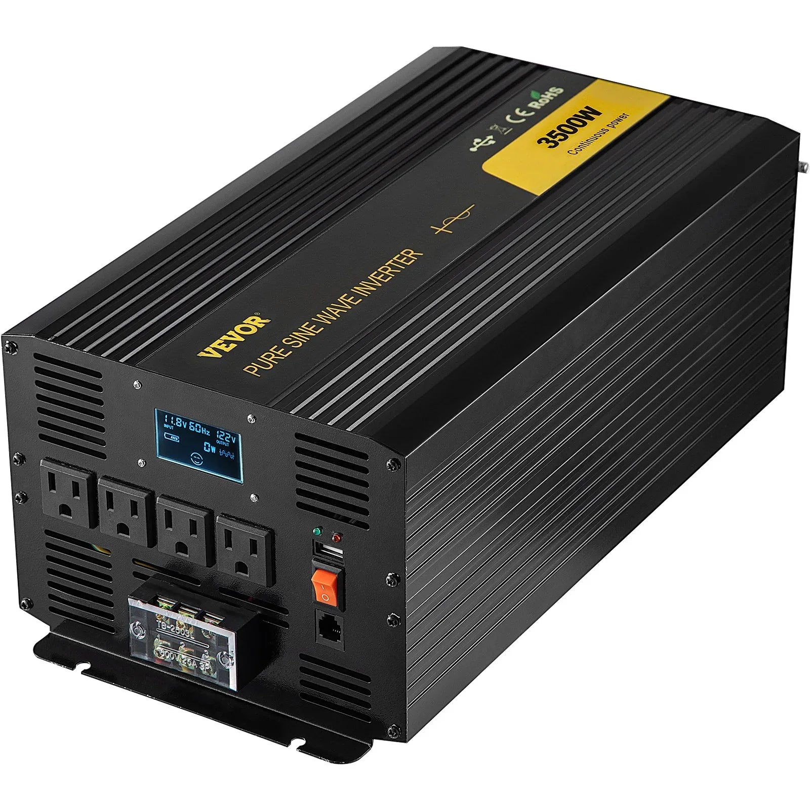 Pure Sine Wave Inverter 3500 Watt Power Inverter, DC 12V To AC 120V Car Inverter, With USB Port LCD Display Remote Controller And AC Outlets For RV Truck Car Solar System Travel Camping - THE MILE MAKER DRIVER SHOP