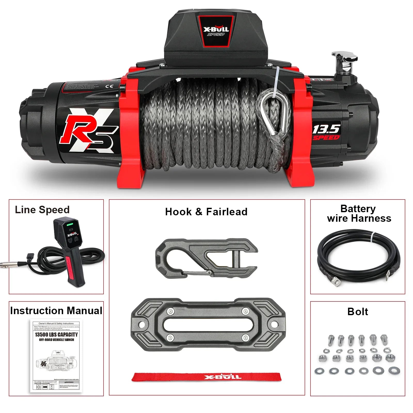 X-BULL 13500 Lb Winch Load Capacity Electric Winch - 12V DC Power Supply For Off-Road Trailers, 2-in-1 Wireless Remote Control, 13500 XRS Series - THE MILE MAKER DRIVER SHOP
