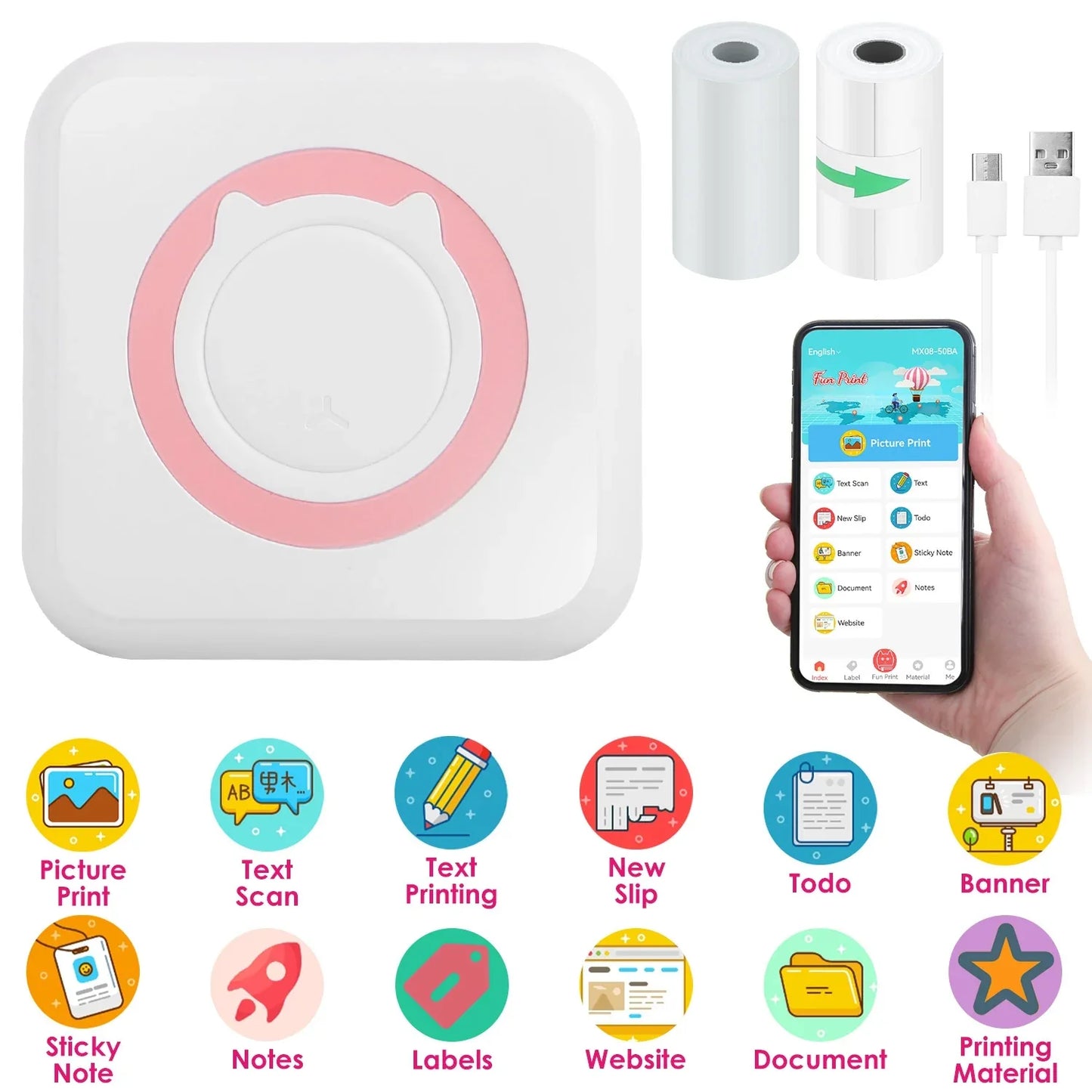 Mini Printer - Printer Paper 'Options' -- Pocket Wireless Thermal Printer Portable Mini Sticker Maker Machine Rechargeable Inkless Photo Printer For Printing Label Journal Study Notes Memo Photos - THE MILE MAKER DRIVER SHOP