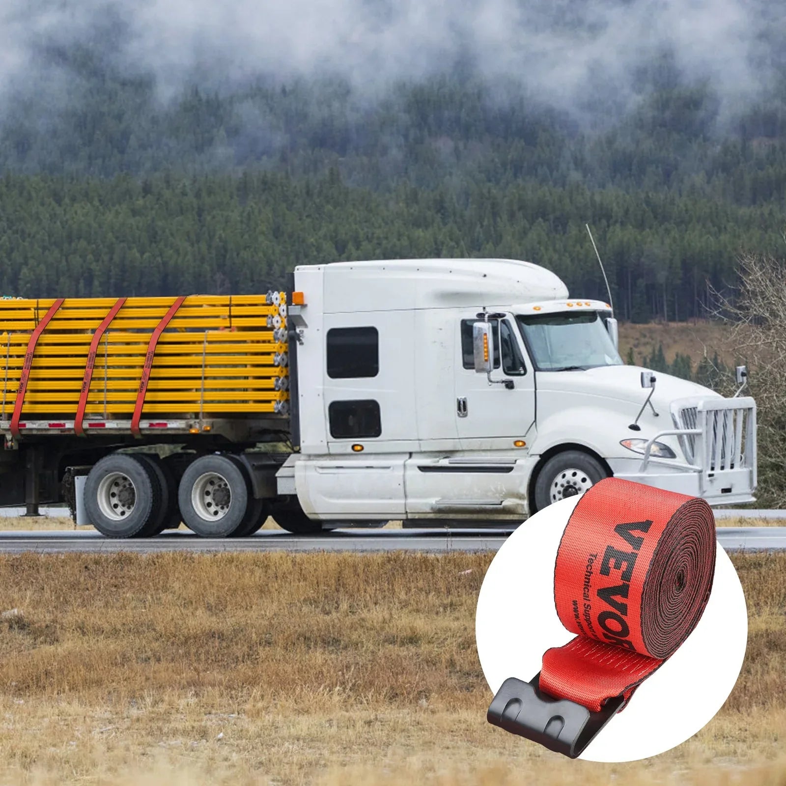 Winch Straps, 4' X 30', 6000 Lbs Load Capacity, 18000 Lbs Breaking Strength, Truck Straps With Flat Hook, Flatbed Tie Downs Cargo Control For Trailers, Farms, Rescues, Tree Saver, Red (10 Pack) - THE MILE MAKER DRIVER SHOP