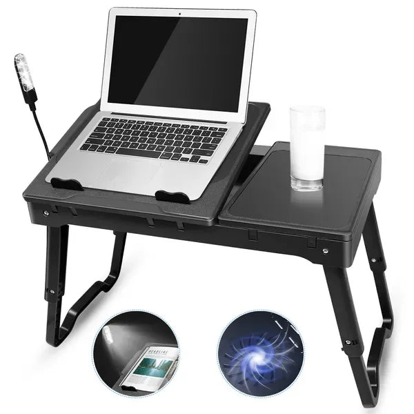 Foldable Laptop Table Bed Notebook Desk With Cooling Fan Mouse Board LED Light 4 XUSB Ports Breakfast Snacking Tray - THE MILE MAKER DRIVER SHOP