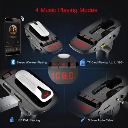 Car FM Transmitter W/ Wireless Earpiece 2 USB Charge Ports Hands-free Call MP3 Player - THE MILE MAKER DRIVER SHOP