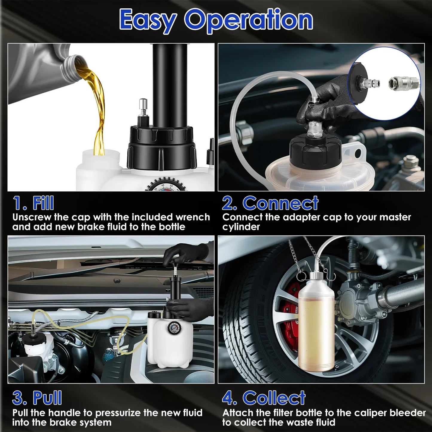 1 Set 3L Manual Brake Bleeder Kit One Person Brake Bleed Vacuum Pump Automotive Brake Fluid Bleeding Kit With 1L Waste Oil Bottle 4 Master Cylinder Adapters Gloves Funnel Fit For Most Vehicles - THE MILE MAKER DRIVER SHOP