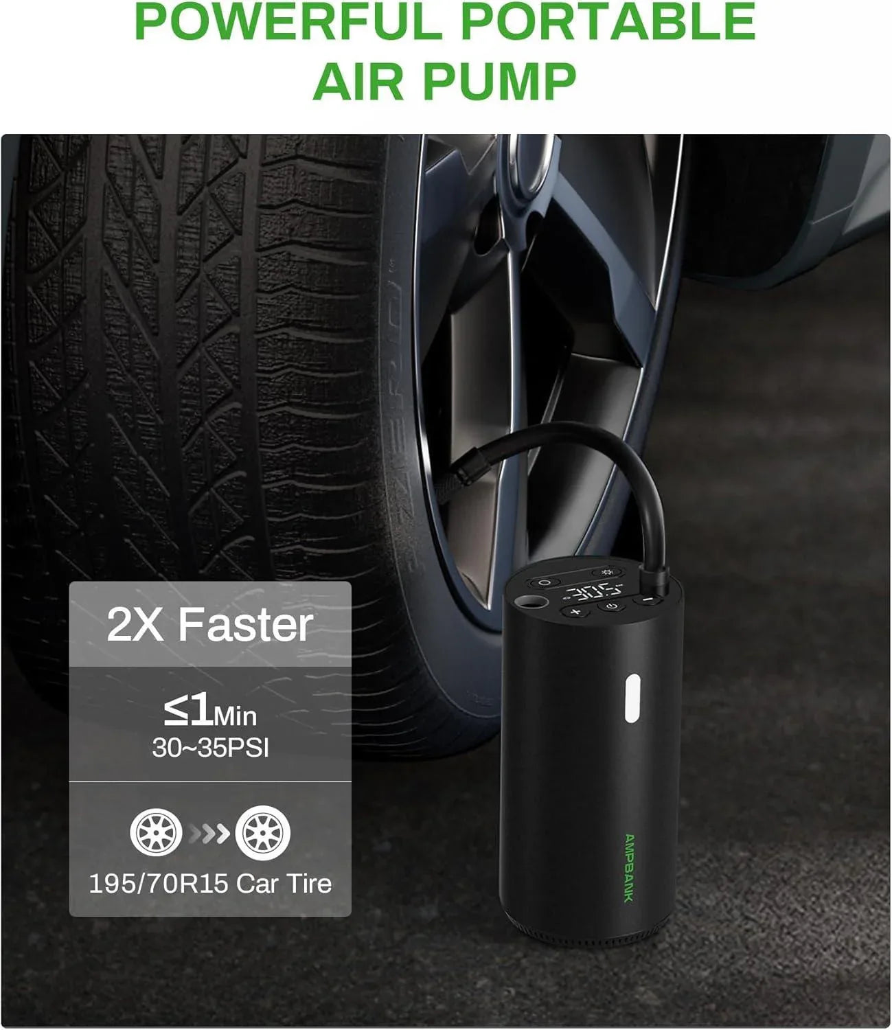 AMPBANK AT004 Smart Portable Tire Air Pump For Cars, Motorcycles, Bicycles And Balls With Pressure Gauge And LED Screen For Fast Inflation - THE MILE MAKER DRIVER SHOP