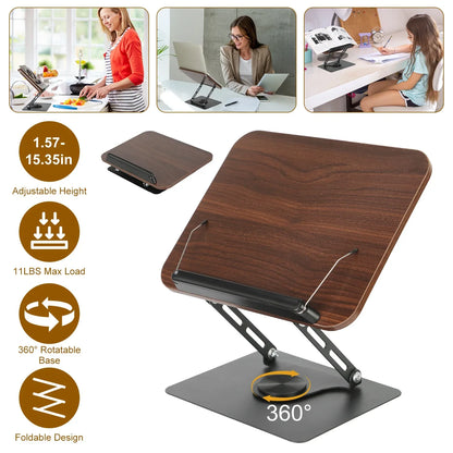 1Pc Book Stand For Reading Foldable Wood Book Holder Reading Rack Paper Stand With Adjustable Height 360 Degree Rotatable Base Dual Paper Clips For Book Sheet Music Laptop Drawing Tablet - THE MILE MAKER DRIVER SHOP
