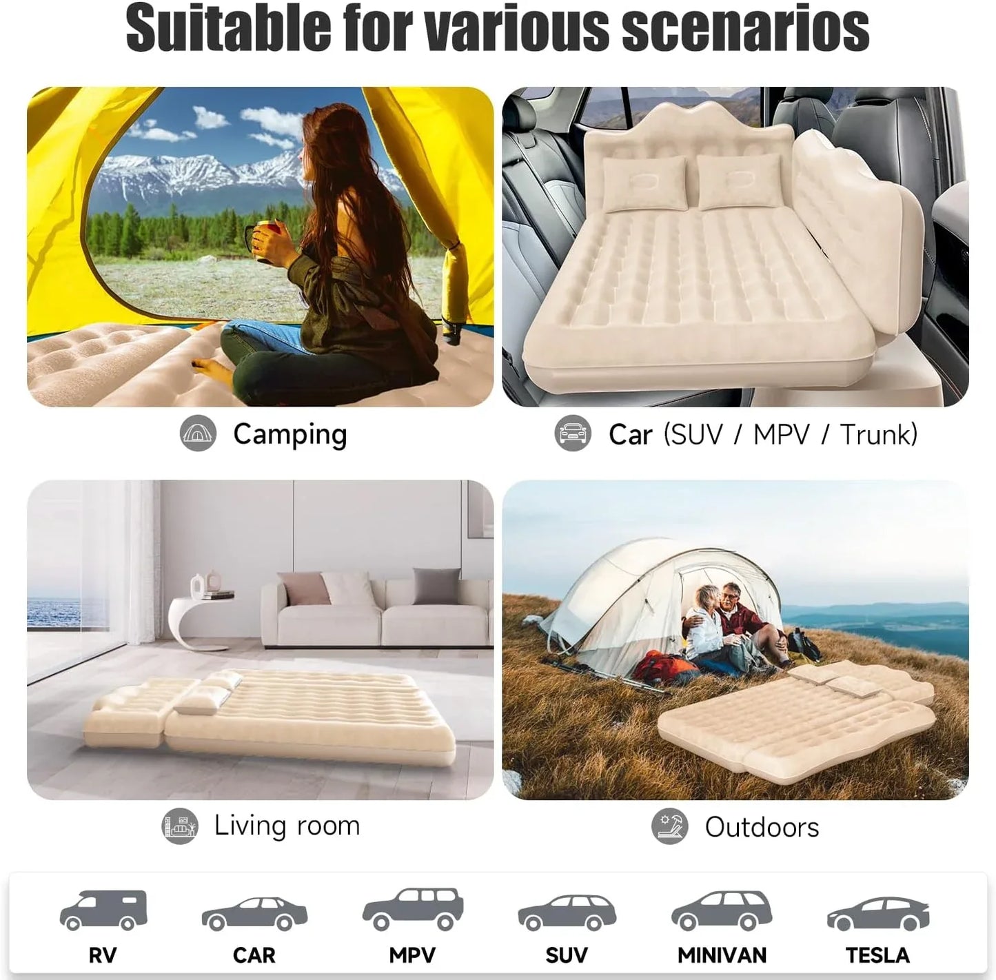 Car Air Mattress, Inflatable SUV Truck Air Mattress Back Seat Camping Bed Thickened Car Sleeping Pad For Travel, Car Bed SUV Mattress With 2 Pillows - THE MILE MAKER DRIVER SHOP