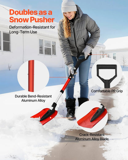 Snow Shovel For Driveway, 22cm Foldable Snow Shovel With D-shaped Handle, , 36-40 In Adjustable, Lightweight Aluminum Alloy Snows Removal Tool, Reduce Back Strains For Garden Car Camping - THE MILE MAKER DRIVER SHOP