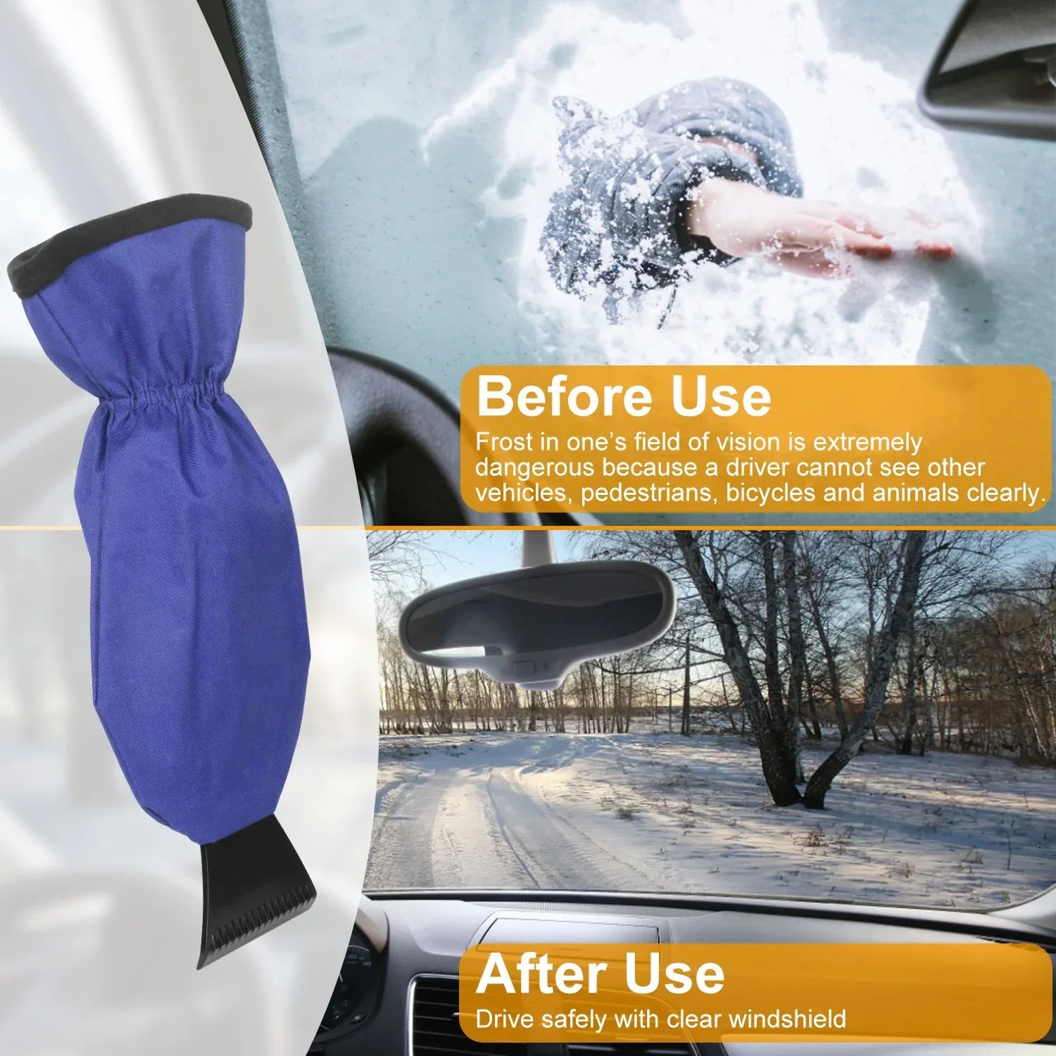 1Pc Ice Scraper Glove Car Windshield Snow Scraper Remover Glove Lined Of Fleece Winter Ice Scraper Mitt Keep Warm - THE MILE MAKER DRIVER SHOP