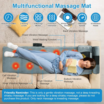 Advanced Version Full Body Electric Massage Mat With Heat Vibration Massage Pad Cushion With Neck Massager Lumbar Pillow With 10 Vibration Motors 3 Timers Anti-Slip Bottom Earplugs - THE MILE MAKER DRIVER SHOP