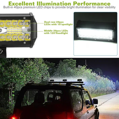 7in LED Light Bar 120W 12000LM LED Work Light Pods Offroad Driving Lights IP67 Waterproof Fog Light Spot Flood Beam For Jeep Trailer Truck Bus Boat - THE MILE MAKER DRIVER SHOP