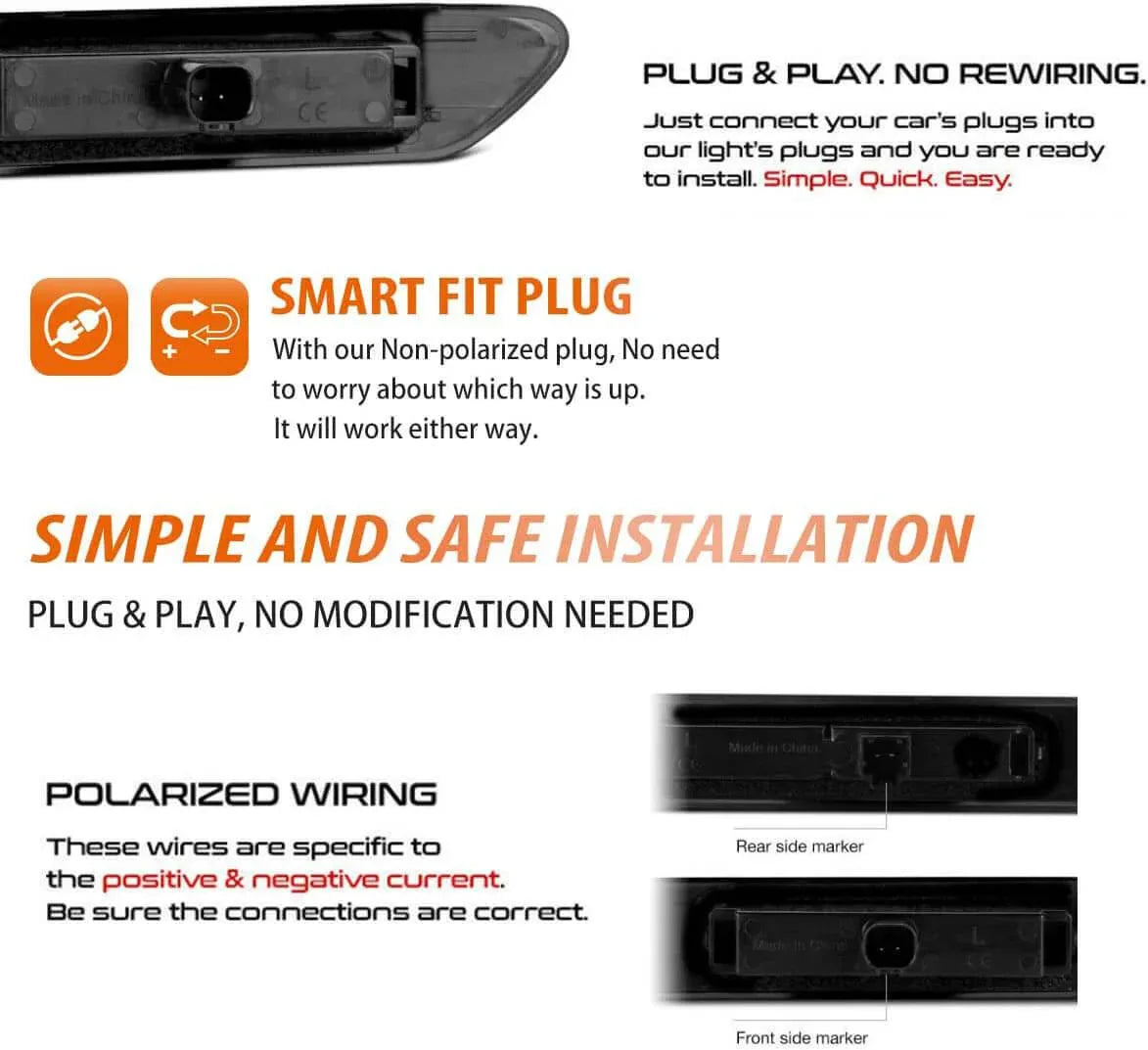 Black Lens LED Front Rear Fender Side Marker Lights For 2004-2008 Acura TL Base - THE MILE MAKER DRIVER SHOP