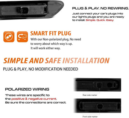 Black Lens LED Front Rear Fender Side Marker Lights For 2004-2008 Acura TL Base - THE MILE MAKER DRIVER SHOP