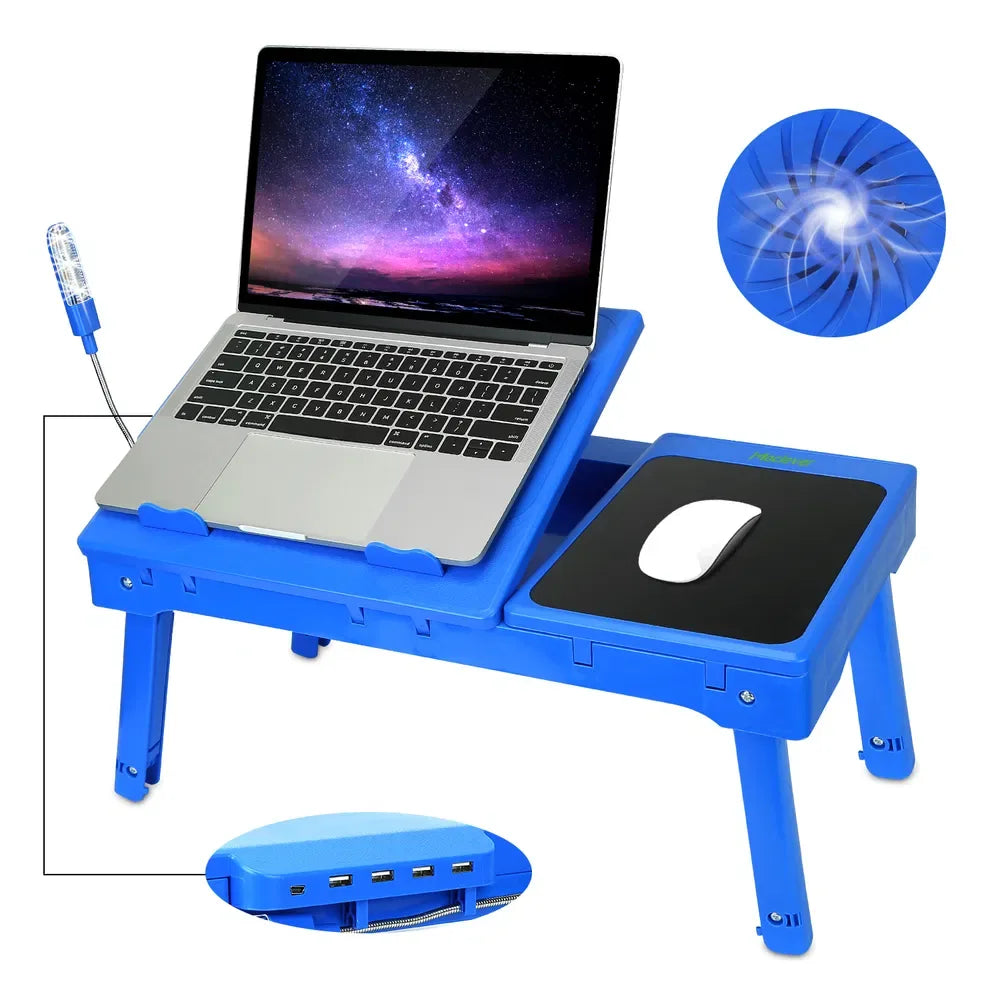 Foldable Laptop Table Bed Notebook Desk With Cooling Fan Mouse Board LED Light 4 XUSB Ports Breakfast Snacking Tray - THE MILE MAKER DRIVER SHOP