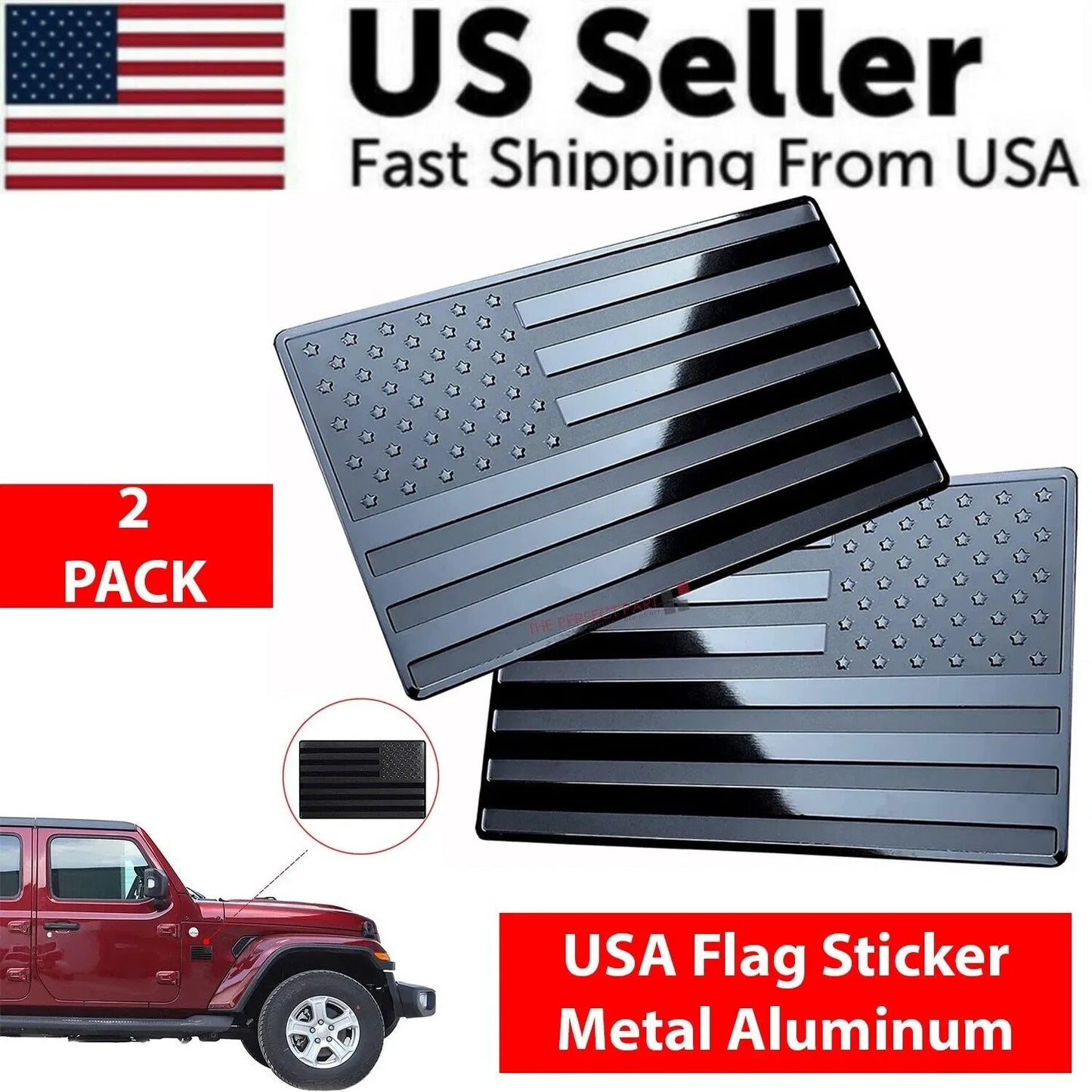 2PCS Metal USA Flag Sticker American Car Truck Decal Emblem Black - THE MILE MAKER DRIVER SHOP