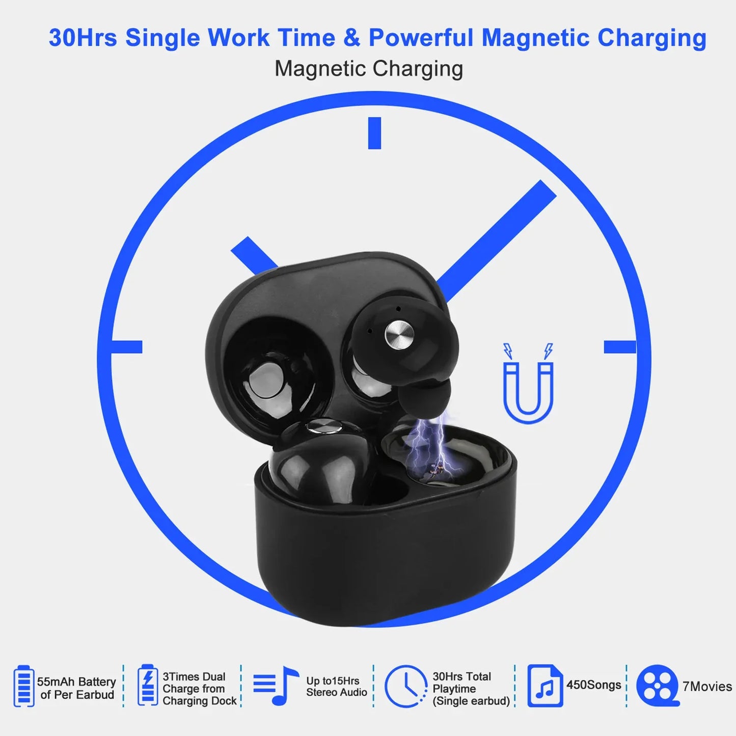 TWS True Wireless V4.2 Earbuds IPX4 In-ear Stereo Earphone Hands-free Deep Bass Earpiece With Mic Magnetic Charging Case 30Hrs Single Earbud Work Time Driving Business - THE MILE MAKER DRIVER SHOP