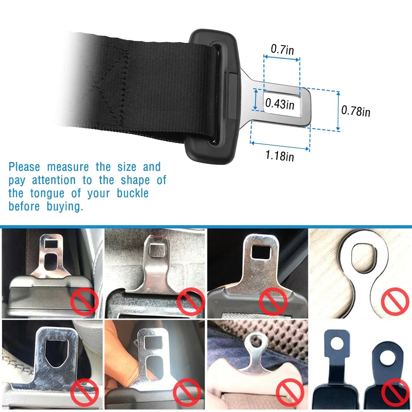 2Pcs Car Seat Belt Extender 14.37in Buckle Tongue Webbing Extension Safety Belt Auto Belt Clip Lengthening - THE MILE MAKER DRIVER SHOP