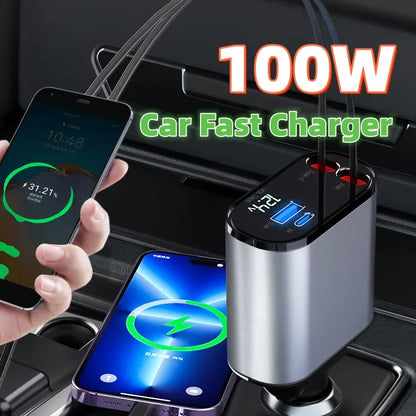 Metal Car Charger 100W Super Fast Charging Car Cigarette Lighter USB And TYPE-C Adapter - THE MILE MAKER DRIVER SHOP