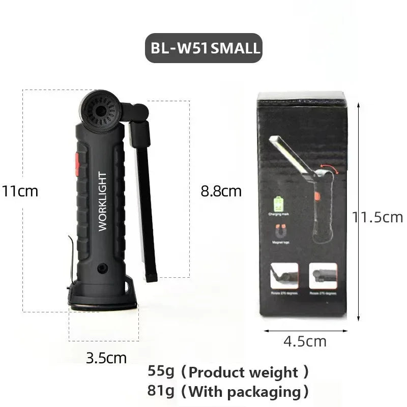 Rechargeable LED Work Light - 360 Degree Rotating Magnetic Base, Handheld Portable Light For Car Maintenance, Mechanical Work, Camping, Emergency - 5 Light Modes - THE MILE MAKER DRIVER SHOP