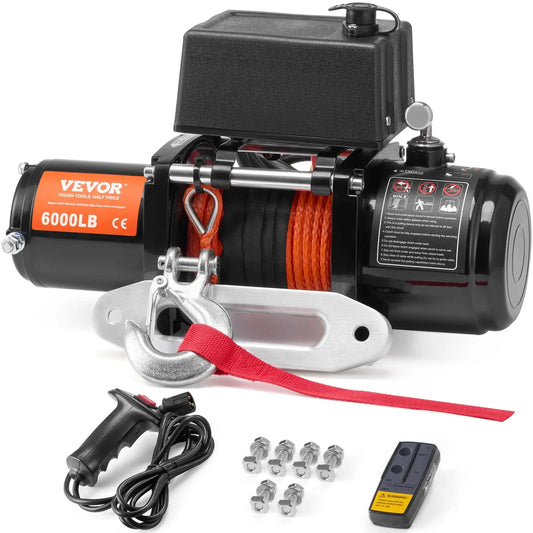 Electric Winch For Truck 6000 Lb Synthetic Rope Waterproof Remote Control - THE MILE MAKER DRIVER SHOP
