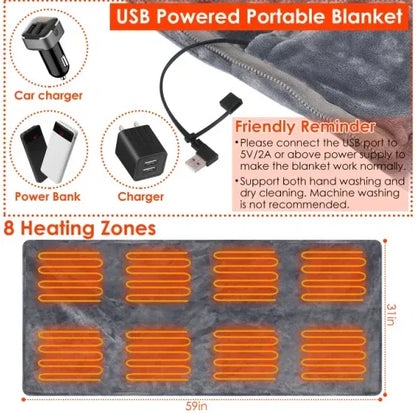 59 Plus 31in USB Heated Blanket Electric Heated Blanket Heated Poncho Shawl Wrap Throw With Zipper Washable For Home Office - THE MILE MAKER DRIVER SHOP