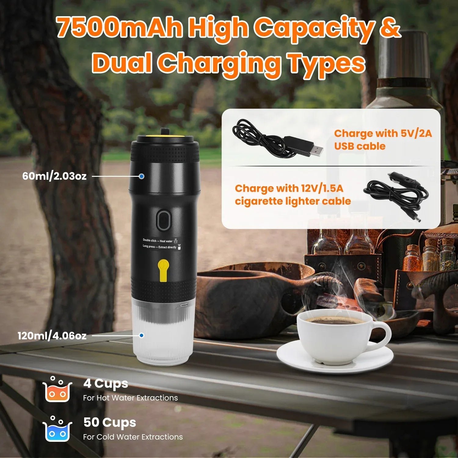 1Pc Portable Electric Espresso Machine Cordless Coffee Maker Self Heating Car Espresso Maker With Anti Dry Burn Fit For Ground Coffee NS DG Capsules For Car Camping Hiking RV Home Office - THE MILE MAKER DRIVER SHOP