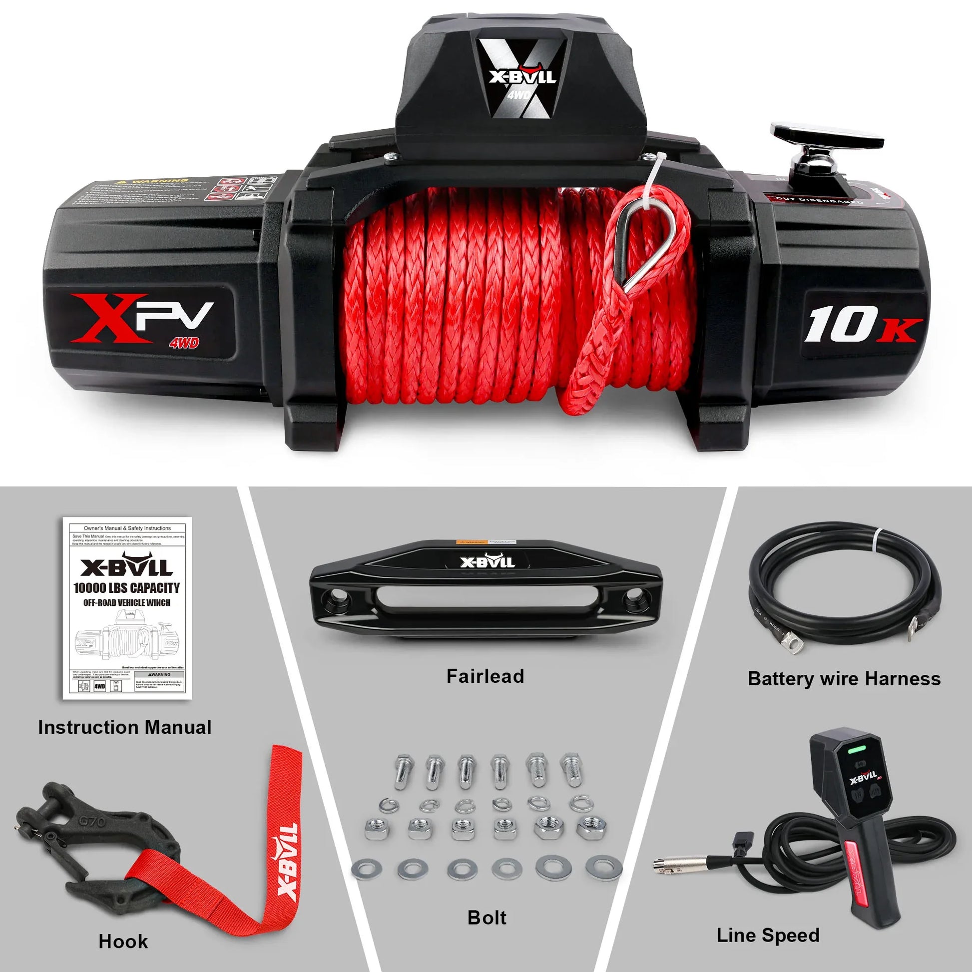 X-BULL Winch - 10000 Lbs BJ Load Capacity Electric Winch Kit - 12V Synthetic Rope Winch, Waterproof IP67 Electric Winch With Rope Fairlead With Wireless Handheld Remote Control And Wired Control Recov - THE MILE MAKER DRIVER SHOP