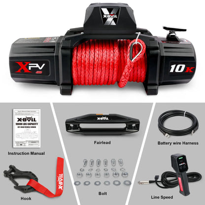 X-BULL Winch - 10000 Lbs BJ Load Capacity Electric Winch Kit - 12V Synthetic Rope Winch, Waterproof IP67 Electric Winch With Rope Fairlead With Wireless Handheld Remote Control And Wired Control Recov - THE MILE MAKER DRIVER SHOP