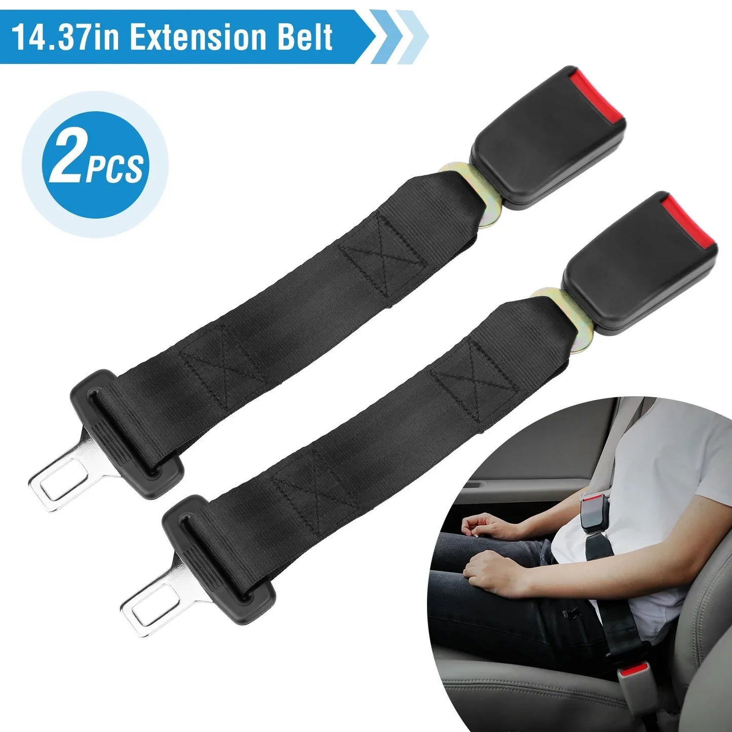 2Pcs Car Seat Belt Extender 14.37in Buckle Tongue Webbing Extension Safety Belt Auto Belt Clip Lengthening - THE MILE MAKER DRIVER SHOP