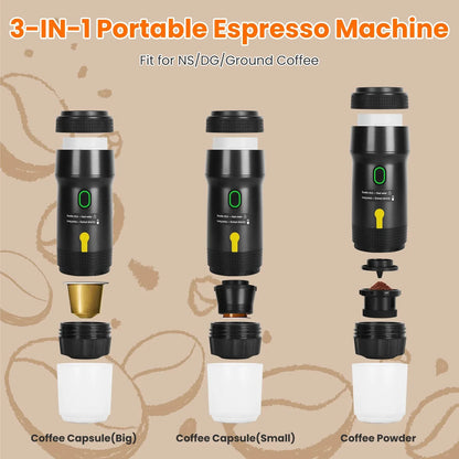 1Pc Portable Electric Espresso Machine Cordless Coffee Maker Self Heating Car Espresso Maker With Anti Dry Burn Fit For Ground Coffee NS DG Capsules For Car Camping Hiking RV Home Office - THE MILE MAKER DRIVER SHOP