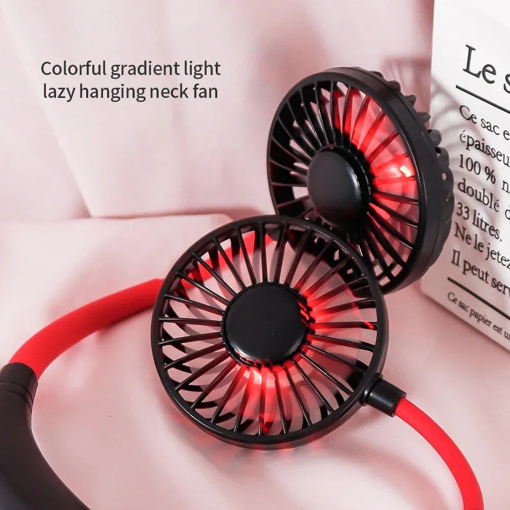 Mini Portable Hanging Neckband Fan USB Rechargeable Double Fans Air Cooler Conditioner Colorful Aroma Electric Desk Fan For Room - THE MILE MAKER DRIVER SHOP