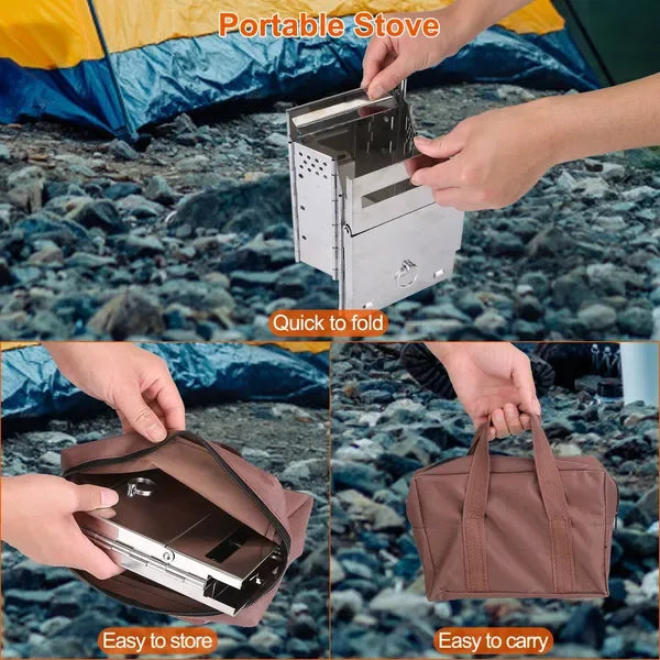 Portable Backpacking Stove For Camping Hiking Picnic BBQ Outdoor Cooker Folding Travel Charcoal Stove With Handle Carry Bag 2 Bolts - THE MILE MAKER DRIVER SHOP
