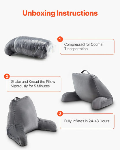 Reading Pillow, Large Size Bed Pillow With Shredded Memory Foam, Back Pillow With 3 Pockets And Washable Short Velvet Cloth, Top With Handle, For Watching TV, Reading, Gaming, Resting, Grey - THE MILE MAKER DRIVER SHOP